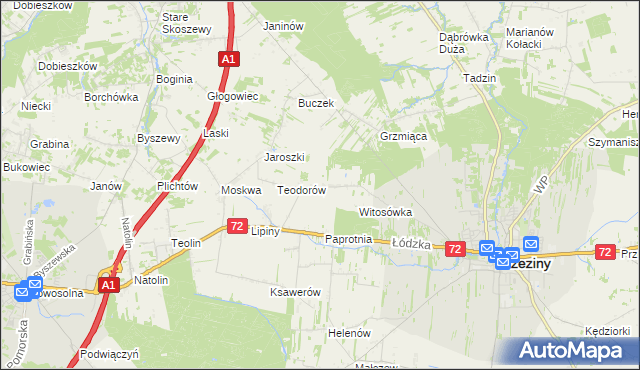 mapa Polik gmina Brzeziny, Polik gmina Brzeziny na mapie Targeo