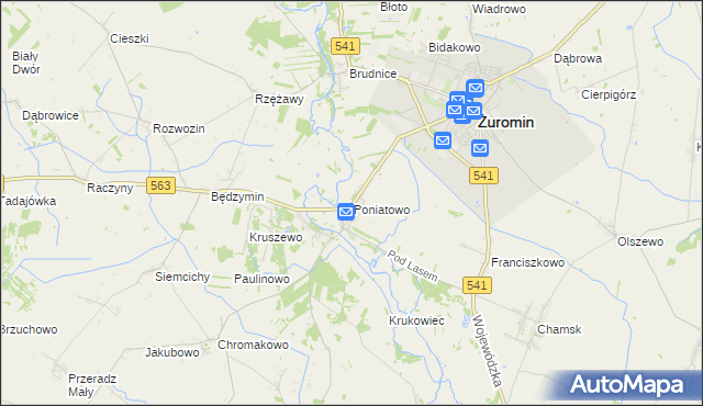 mapa Poniatowo gmina Żuromin, Poniatowo gmina Żuromin na mapie Targeo