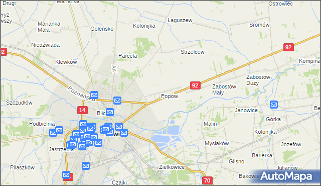 mapa Popów gmina Łowicz, Popów gmina Łowicz na mapie Targeo