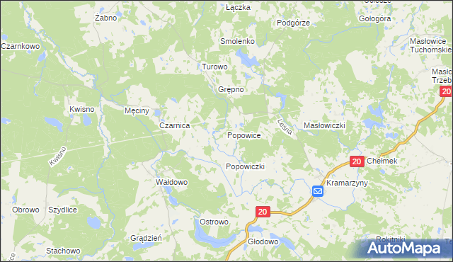 mapa Popowice gmina Miastko, Popowice gmina Miastko na mapie Targeo