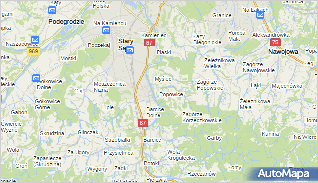 mapa Popowice gmina Stary Sącz, Popowice gmina Stary Sącz na mapie Targeo
