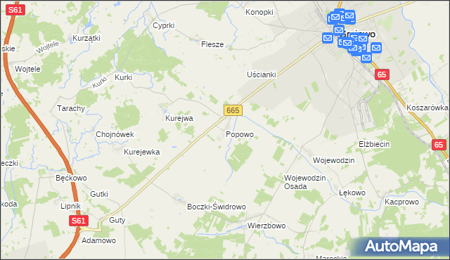 mapa Popowo gmina Grajewo, Popowo gmina Grajewo na mapie Targeo