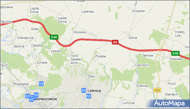 mapa Poręba gmina Leśnica, Poręba gmina Leśnica na mapie Targeo