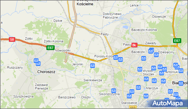 mapa Porosły-Kolonia, Porosły-Kolonia na mapie Targeo