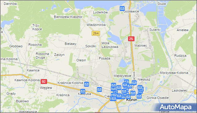 mapa Posada gmina Kazimierz Biskupi, Posada gmina Kazimierz Biskupi na mapie Targeo