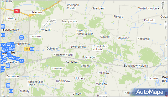 mapa Postękalice, Postękalice na mapie Targeo