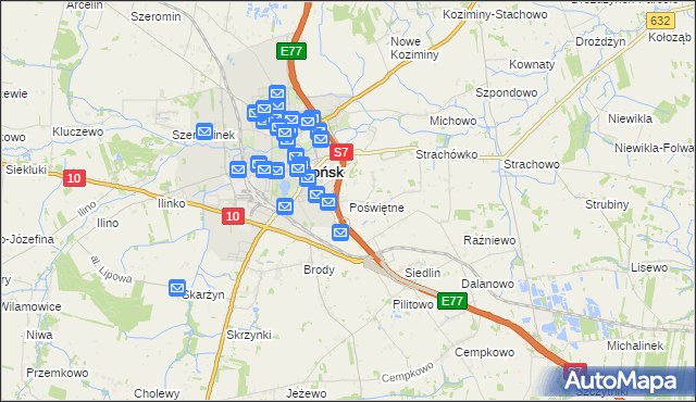 mapa Poświętne gmina Płońsk, Poświętne gmina Płońsk na mapie Targeo