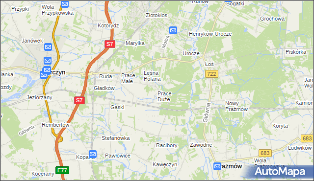 mapa Prace Duże, Prace Duże na mapie Targeo