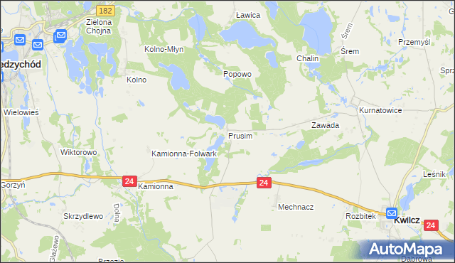 mapa Prusim gmina Kwilcz, Prusim gmina Kwilcz na mapie Targeo