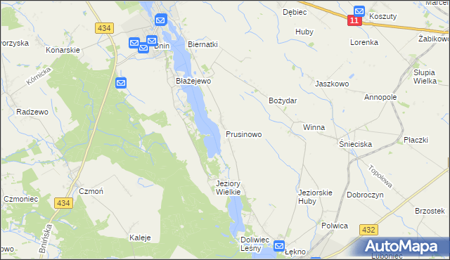 mapa Prusinowo gmina Kórnik, Prusinowo gmina Kórnik na mapie Targeo