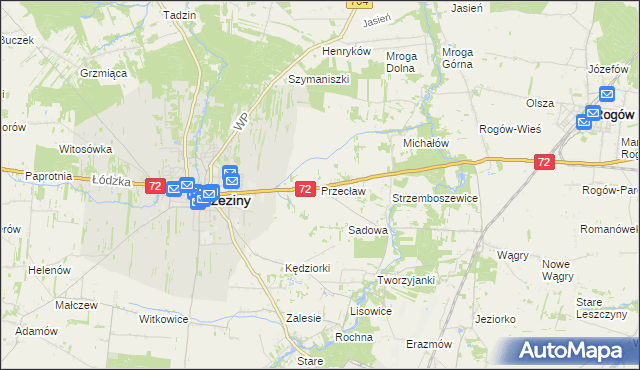 mapa Przecław gmina Brzeziny, Przecław gmina Brzeziny na mapie Targeo