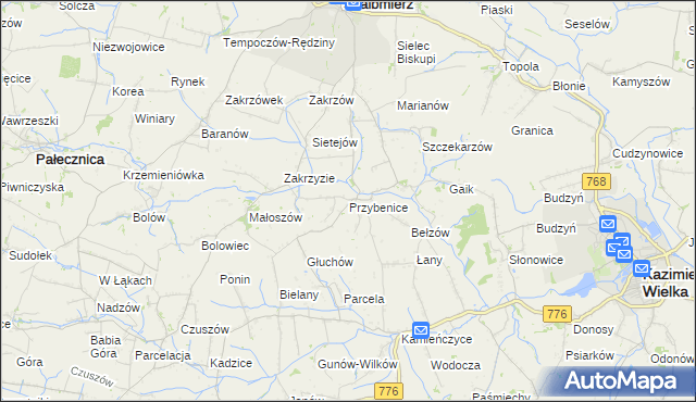 mapa Przybenice, Przybenice na mapie Targeo