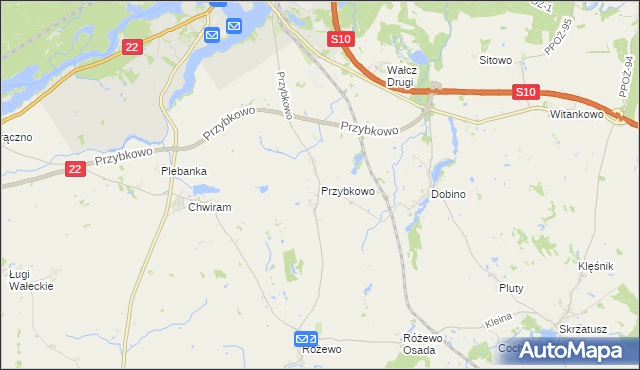 mapa Przybkowo gmina Wałcz, Przybkowo gmina Wałcz na mapie Targeo