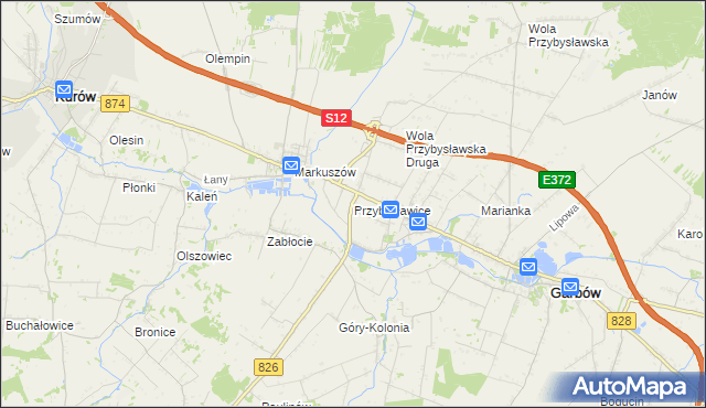 mapa Przybysławice gmina Garbów, Przybysławice gmina Garbów na mapie Targeo