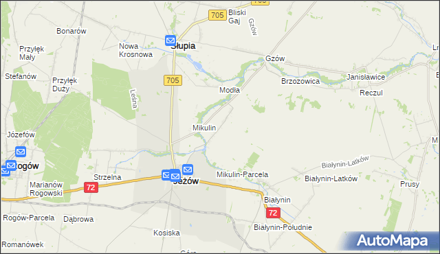 mapa Przybyszyce, Przybyszyce na mapie Targeo