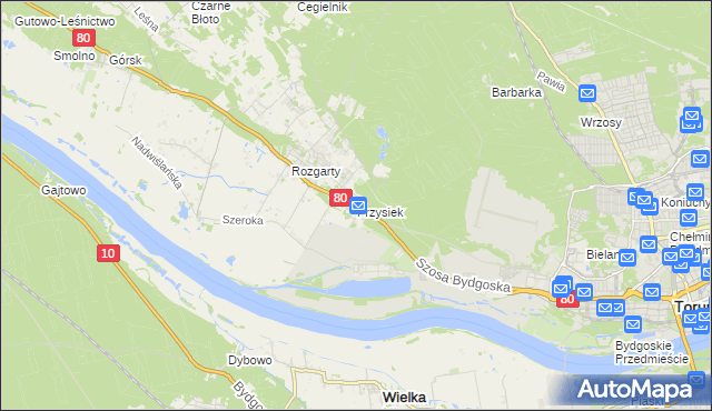 mapa Przysiek gmina Zławieś Wielka, Przysiek gmina Zławieś Wielka na mapie Targeo