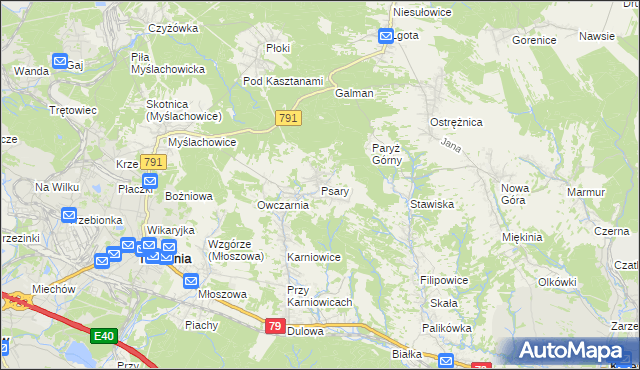 mapa Psary gmina Trzebinia, Psary gmina Trzebinia na mapie Targeo