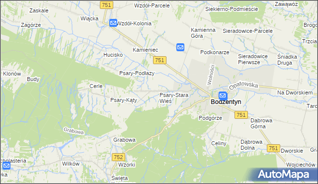 mapa Psary-Stara Wieś gmina Bodzentyn, Psary-Stara Wieś gmina Bodzentyn na mapie Targeo