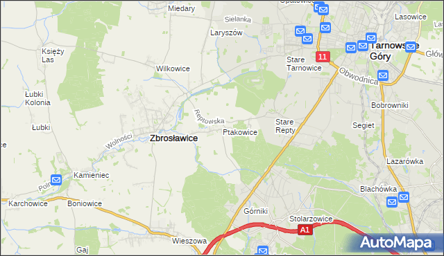 mapa Ptakowice gmina Zbrosławice, Ptakowice gmina Zbrosławice na mapie Targeo