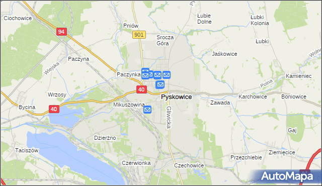mapa Pyskowice powiat gliwicki, Pyskowice powiat gliwicki na mapie Targeo
