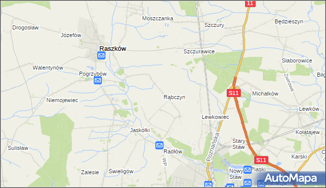 mapa Rąbczyn gmina Raszków, Rąbczyn gmina Raszków na mapie Targeo