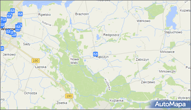 mapa Rąbczyn gmina Wągrowiec, Rąbczyn gmina Wągrowiec na mapie Targeo
