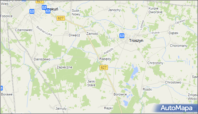 mapa Rabędy gmina Troszyn, Rabędy gmina Troszyn na mapie Targeo