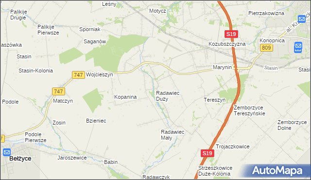 mapa Radawiec Duży, Radawiec Duży na mapie Targeo