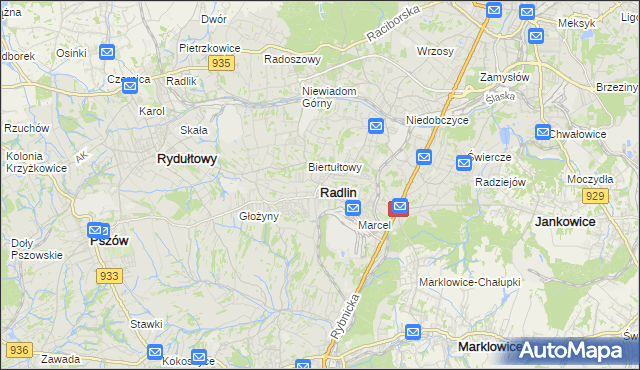 mapa Radlin powiat wodzisławski, Radlin powiat wodzisławski na mapie Targeo