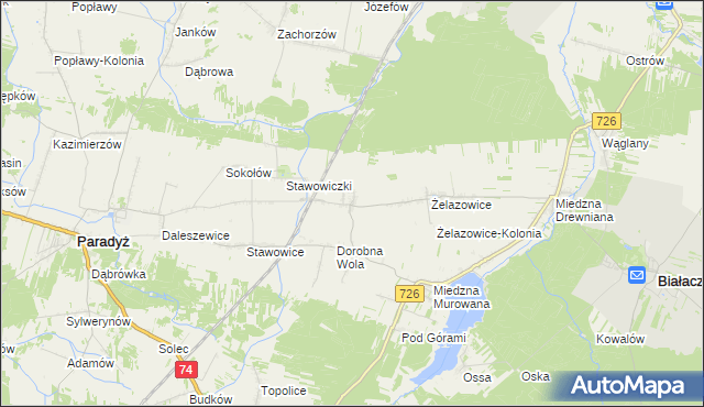 mapa Radwan gmina Białaczów, Radwan gmina Białaczów na mapie Targeo