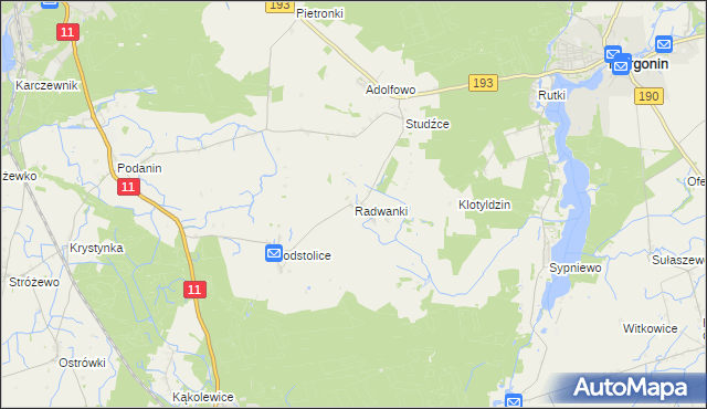 mapa Radwanki gmina Margonin, Radwanki gmina Margonin na mapie Targeo