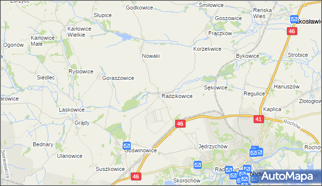 mapa Radzikowice, Radzikowice na mapie Targeo