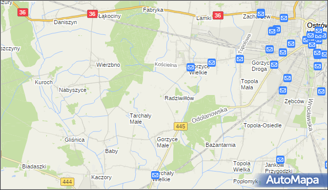 mapa Radziwiłłów gmina Ostrów Wielkopolski, Radziwiłłów gmina Ostrów Wielkopolski na mapie Targeo