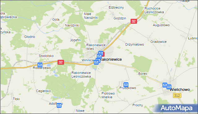 mapa Rakoniewice, Rakoniewice na mapie Targeo