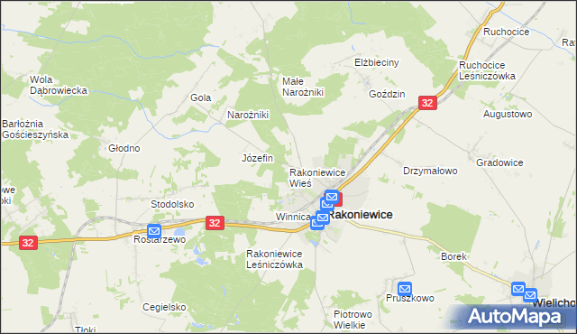 mapa Rakoniewice Wieś, Rakoniewice Wieś na mapie Targeo