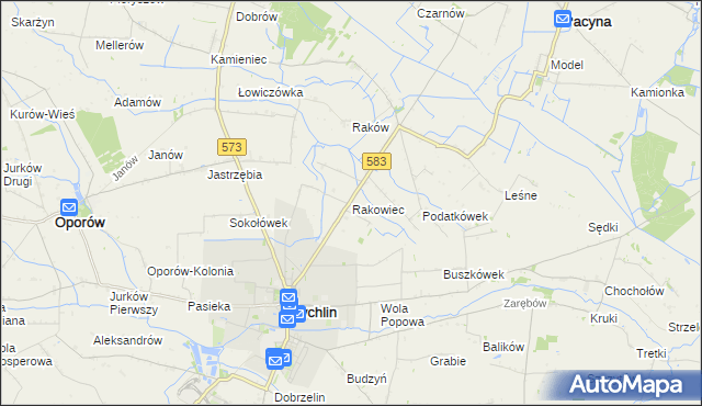 mapa Rakowiec gmina Pacyna, Rakowiec gmina Pacyna na mapie Targeo