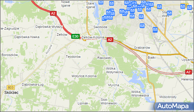 mapa Rakowiec gmina Siedlce, Rakowiec gmina Siedlce na mapie Targeo