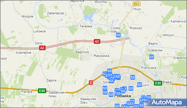 mapa Rakowiska gmina Biała Podlaska, Rakowiska gmina Biała Podlaska na mapie Targeo