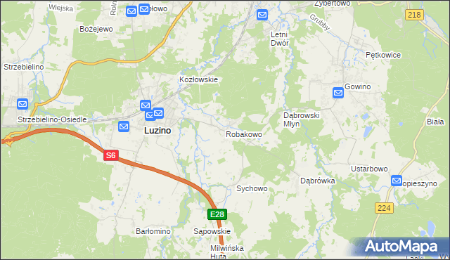 mapa Robakowo gmina Luzino, Robakowo gmina Luzino na mapie Targeo