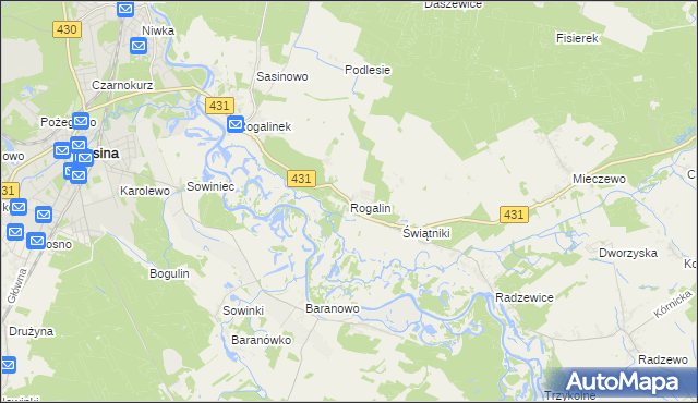 mapa Rogalin gmina Mosina, Rogalin gmina Mosina na mapie Targeo