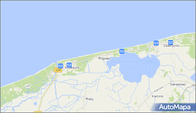 mapa Rogowo gmina Trzebiatów, Rogowo gmina Trzebiatów na mapie Targeo