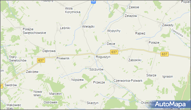 mapa Roguszyn gmina Korytnica, Roguszyn gmina Korytnica na mapie Targeo