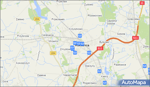 mapa Rokietnica powiat poznański, Rokietnica powiat poznański na mapie Targeo