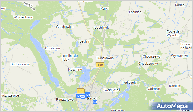 mapa Roszkówko gmina Skoki, Roszkówko gmina Skoki na mapie Targeo