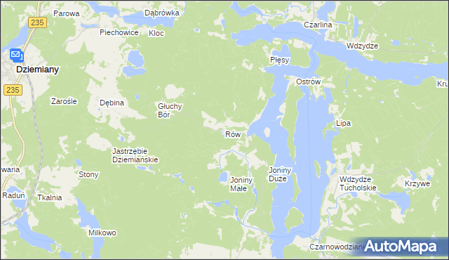 mapa Rów gmina Dziemiany, Rów gmina Dziemiany na mapie Targeo
