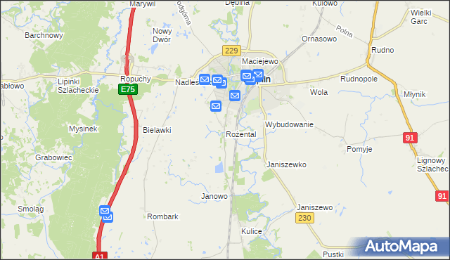 mapa Rożental gmina Pelplin, Rożental gmina Pelplin na mapie Targeo