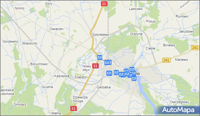 mapa Ruda gmina Rogoźno, Ruda gmina Rogoźno na mapie Targeo