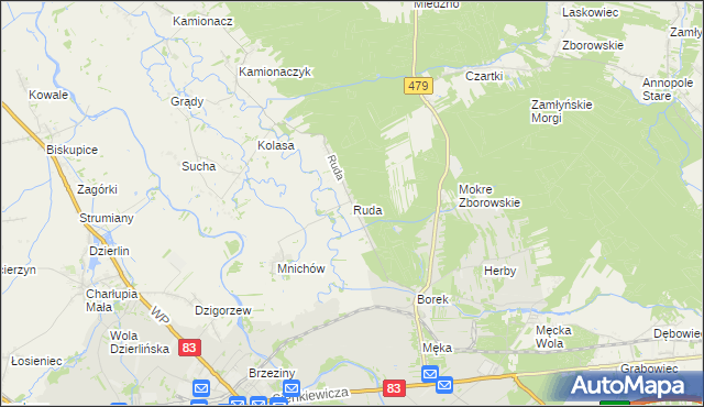 mapa Ruda gmina Sieradz, Ruda gmina Sieradz na mapie Targeo
