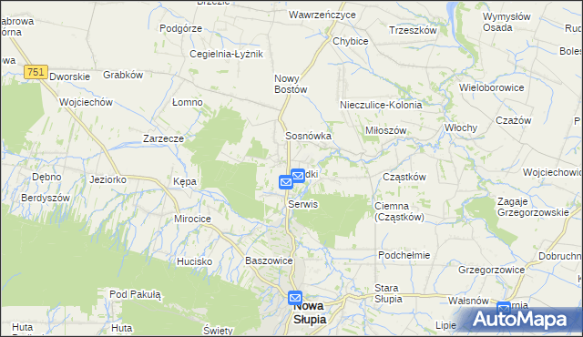 mapa Rudki gmina Nowa Słupia, Rudki gmina Nowa Słupia na mapie Targeo