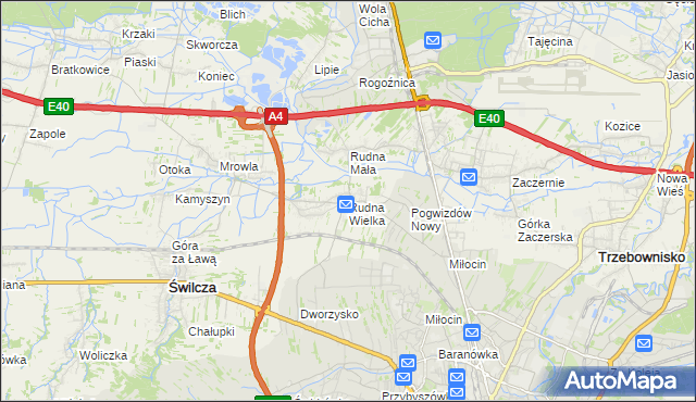 mapa Rudna Wielka gmina Świlcza, Rudna Wielka gmina Świlcza na mapie Targeo